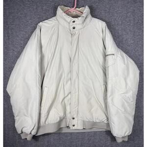 Vintage 70s Eddie Bauer Goose Down Puffer Bomber Jacket Mens Large Tall Beige